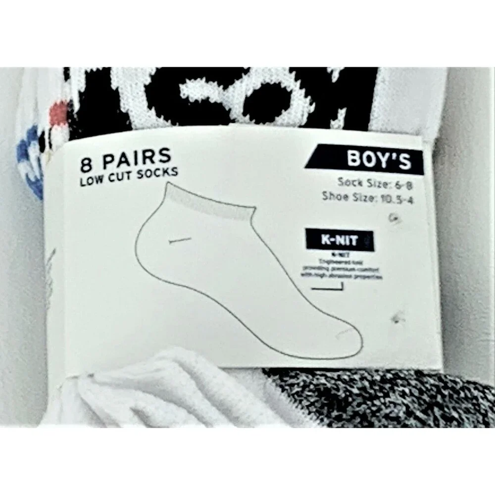 K Swiss Boys 8 Pairs Low Cut Socks White w Color Size 6-8 / Shoe Size 10.5-4